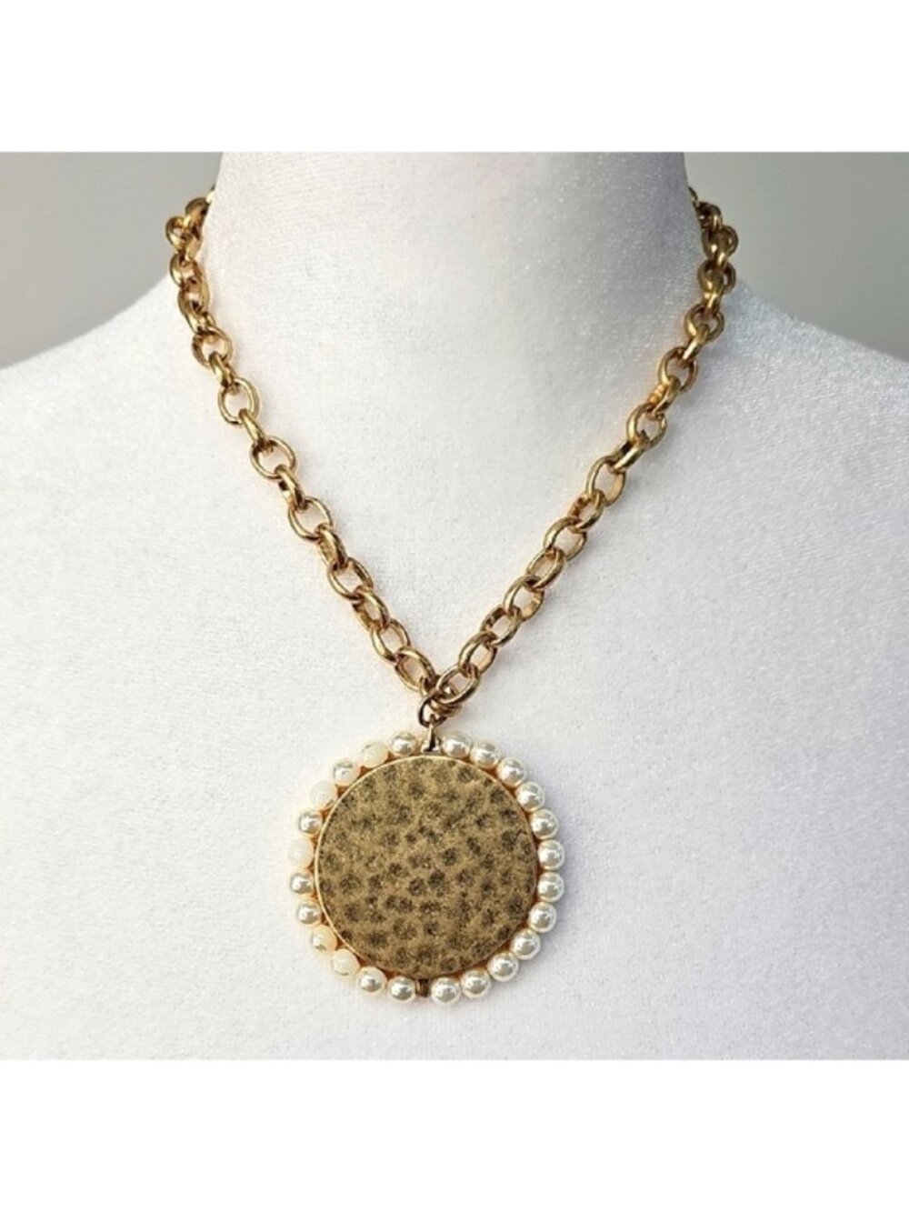 Chico's Battered Gold-toned &‎ Faux Pearl Pendant Necklace On Chain